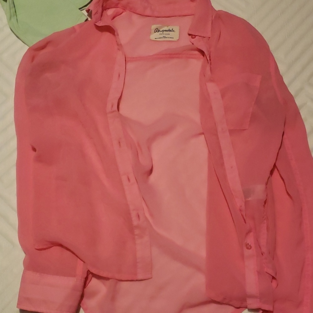 Pink button down sheer shirt